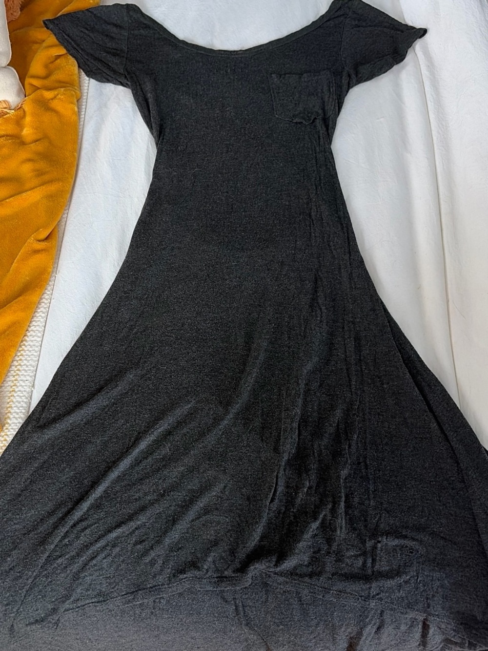 Poetry grey Maxi Scoop Neck Swing Dress with Chest Pocket